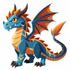 Naklejka premium Cartoon Dragon with Blue Scales and Orange Accents