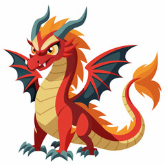 Naklejka premium Red Dragon with Spikes, Wings, and a Tail of Flame