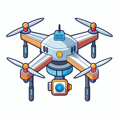 Vector illustration of modern drone quadcopter with camera, cartoon style design perfect for technology, aerial photography, surveillance, delivery, innovation concept, poster, icon, and digital decor