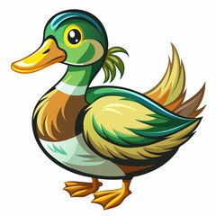 Obraz premium Cartoon illustration of a duck with green feathers and a yellow beak