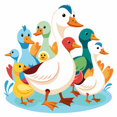 Fototapeta premium A Group of Ducks of Various Colors and Sizes