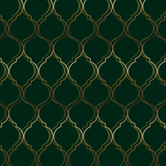 Elegant ornament in a pattern.Vector pattern with a beautiful golden ornament on a green background.