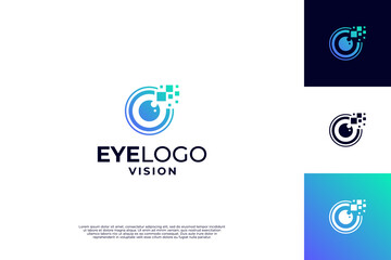 Eye pixel logo design. Digital security logo.Print
