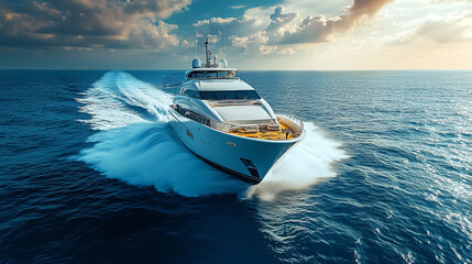 Naklejka premium luxury yacht in the sea. 3d render and illustration.
