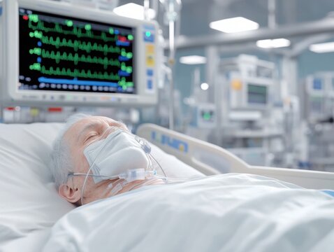 Hospital ICU, patient with sepsis receiving treatment, 3D illustration