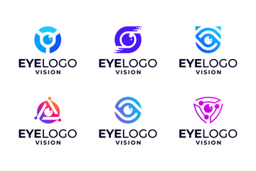 Set of vision shield logo design. Security camera logo.