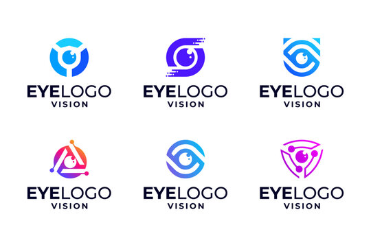 Set of vision shield logo design. Security camera logo.