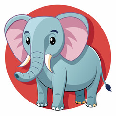 Naklejka premium Cartoon Illustration of a Gray Elephant with Pink Ears