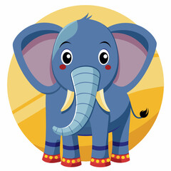 Obraz premium Cartoon Blue Elephant with Big Eyes and Yellow Tusks