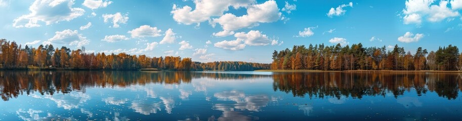 Obraz premium Autumn Reflections on a Calm Lake