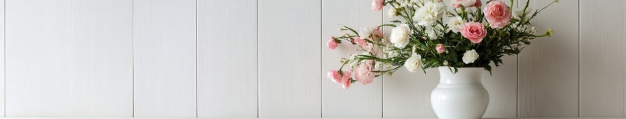 Obraz premium Elegant flower arrangement in a white vase on a wooden table