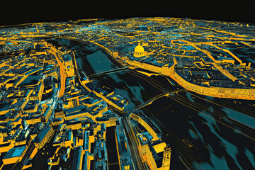 Obraz premium Technical aerial visual, 3D LiDAR GIS aerial map satellite scan model isolated, showing Vienna, Austria. Elevation, topography, render