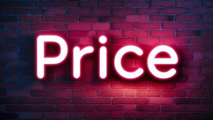Obraz premium neon backlit style of the word price on a brick wall background