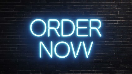 neon backlit style of the word order now on a brick wall background