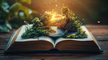  Książka otwierająca portal do fantastycznego świata. Z kart książki wyrastają niesamowite krajobrazy, pełne magicznych stworzeń, latających wysp, smoków i baśniowych zamków.