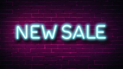 Obraz premium neon backlit style of the word new sale on a brick wall background