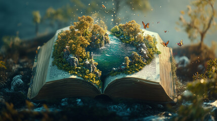  Książka otwierająca portal do fantastycznego świata. Z kart książki wyrastają niesamowite krajobrazy, pełne magicznych stworzeń, latających wysp, smoków i baśniowych zamków.