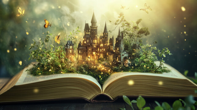  Książka otwierająca portal do fantastycznego świata. Z kart książki wyrastają niesamowite krajobrazy, pełne magicznych stworzeń, latających wysp, smok&oacute;w i baśniowych zamk&oacute;w.