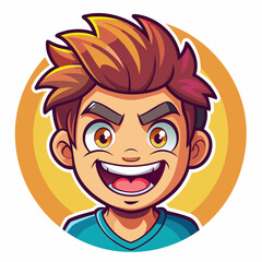 Obraz premium Cartoon Illustration of a Smiling Boy with Spiky Brown Hair