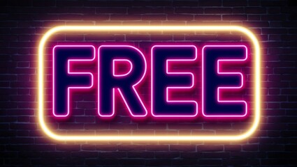Obraz premium neon backlit style of the word free on a brick wall background