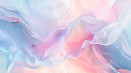 A soft and gentle abstract composition with pastel waves of pink, blue, and white, creating a serene and calming visual that exudes tranquility and relaxation.