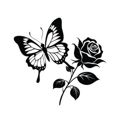 Silhouette of a rose flower isolated on a white background