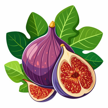 purple figs with green leaves clip art preview