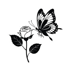 Silhouette of a rose flower isolated on a white background