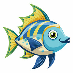 Cartoon Blue and Yellow Fish with Mustache