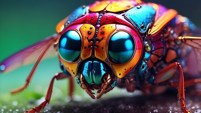 close-up of a colorful insect with well defined eyes Image of generative AI