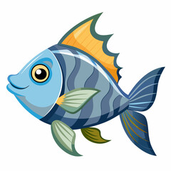 Cartoon illustration of a blue fish with yellow and green fins