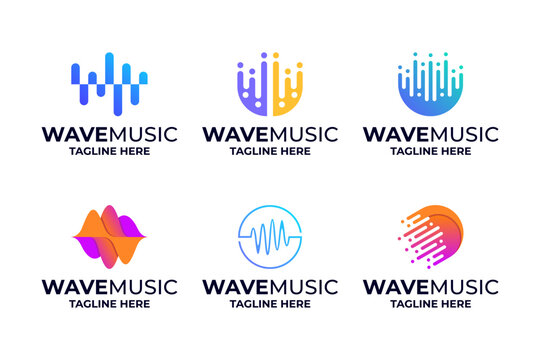 Set of colorful sound wave logo design.