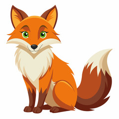 Obraz premium A Cartoon Red Fox with Green Eyes Sitting on a White Background
