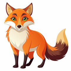 Obraz premium Cartoon Illustration of a Red Fox with Green Eyes