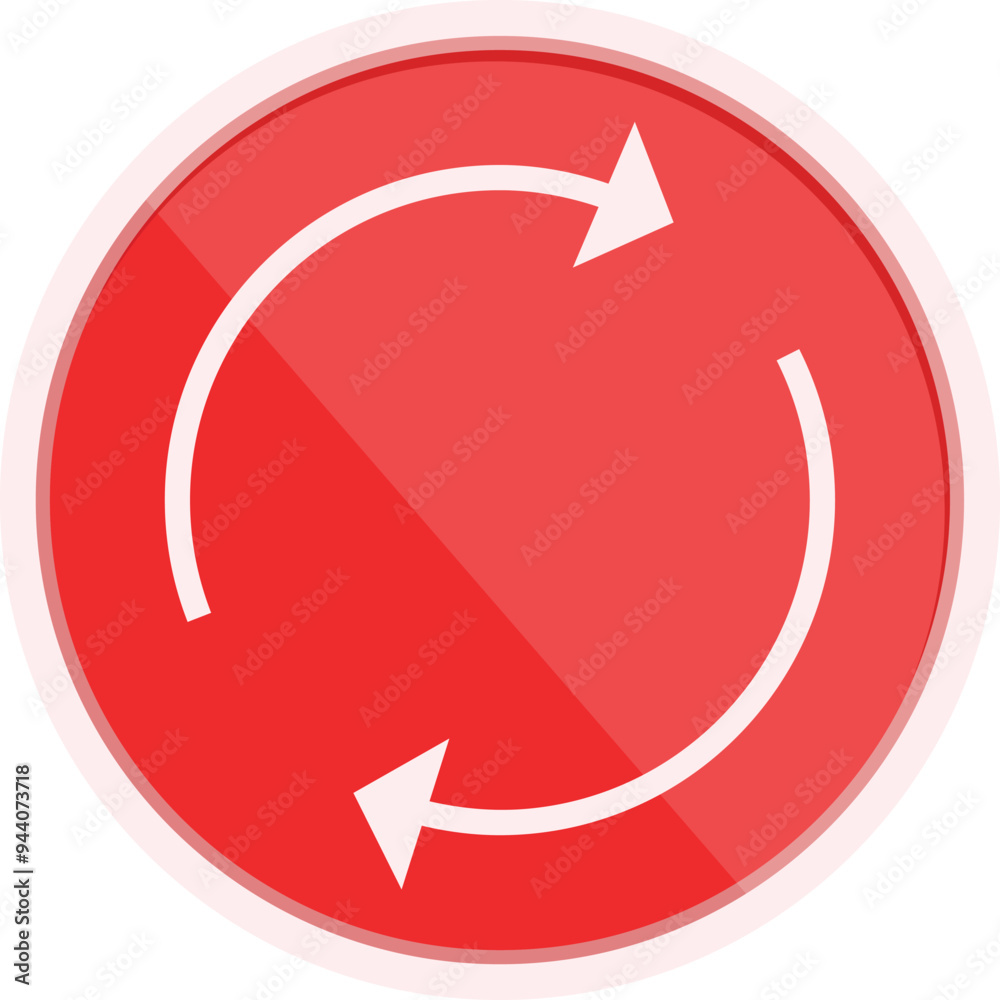 Poster circular red button showing two white arrows forming a circle and giving a reload symbol