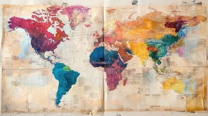Fototapeta premium Watercolor World Map with Vintage Style