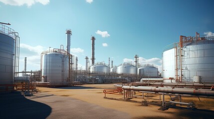 Obraz premium A photo of a biofuel refinery with tanks and pipes.