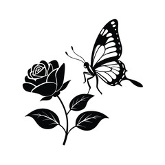 Silhouette of a rose flower isolated on a white background