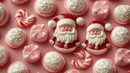 festive banner featuring tiny chocolate santas, reindeer marshmallows, and candy cane backdrop, perfect for holiday sweets inspiration
