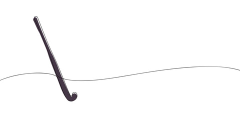 A single line drawing of a hockey stick. Continuous line field hockey sticks icon. One line icon. Vector illustration.