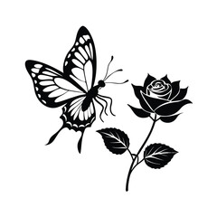 Silhouette of a rose flower isolated on a white background