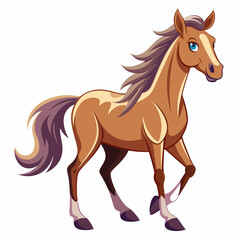 Obraz premium Cartoon Brown Horse with Purple Mane and Tail