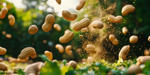 Soaring Walnuts: Abstract Celebration of Healthy Living and Nutritious Snacking. Creative Concept for Wellness Campaigns, Dietary Promotions, and Festive Food Marketing. Minimalist Design with Flying 