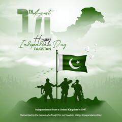 Pakistan Independence Day creative greeting card design for social media post