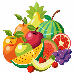 Colorful Assortment of Fresh Fruits with Green Leaves