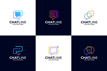 Set of line art chat logo design collections