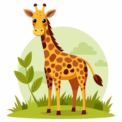 Obraz premium A Cartoon Giraffe Standing in a Grassy Meadow