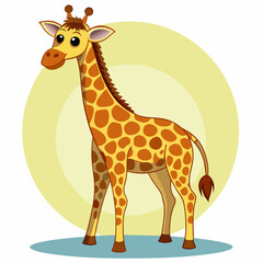 Obraz premium Cartoon Giraffe with Big Eyes Standing on a Yellow Circle