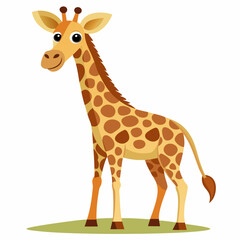 Fototapeta premium Cartoon Giraffe with Brown Spots Standing on Green Grass