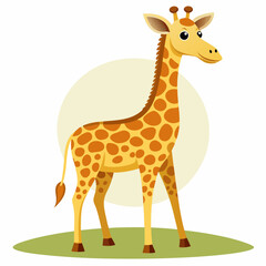 Fototapeta premium Cartoon Giraffe with Brown Spots Standing on Green Grass